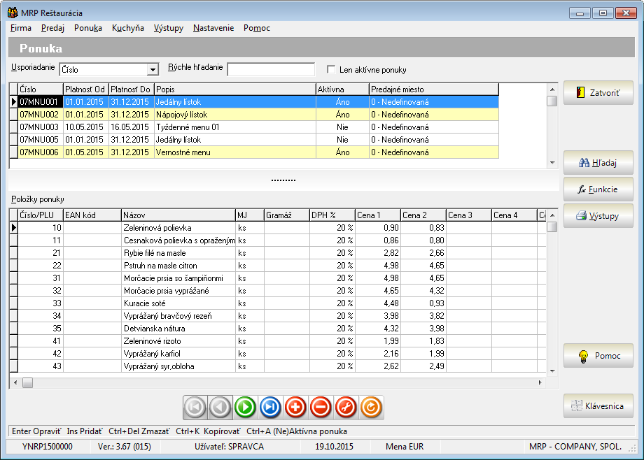 Receptury a kalkulace cen Receptury a kalkulace cen